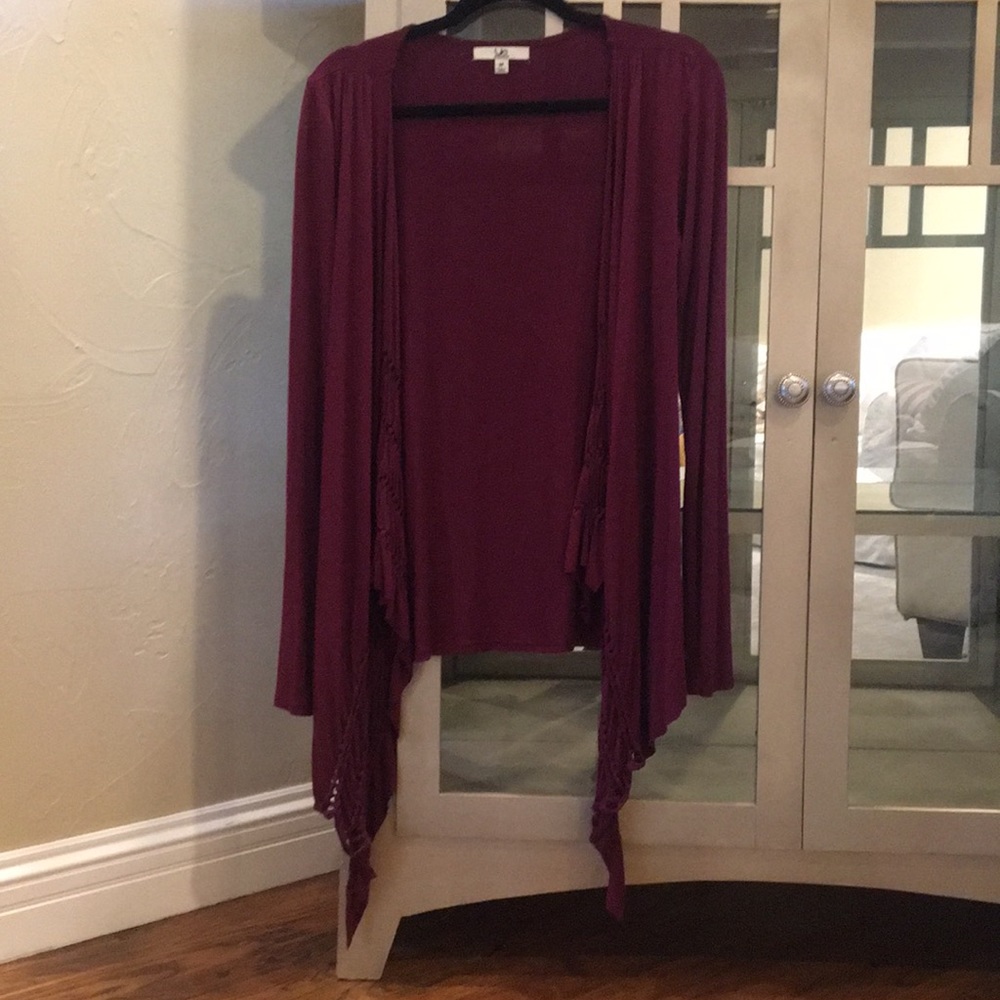 Red Woven Long Sleeve Cover Up